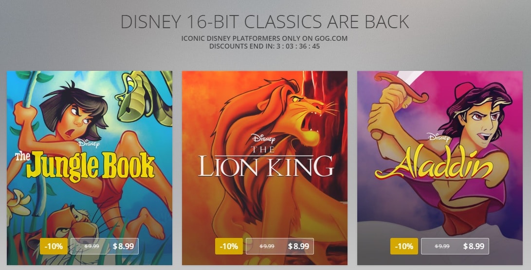 DISNEY นำ 3 เกม 16 bit ในตำนาน The Jungle book , อาลาดิน , Lion King ขายบน GOG