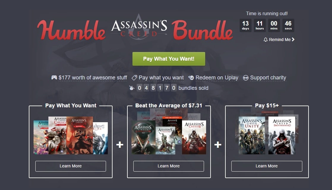 Humble Bundle ขายชุดแพ็คเกจ Assassin’s Creed ราคาชวนหักหลัง